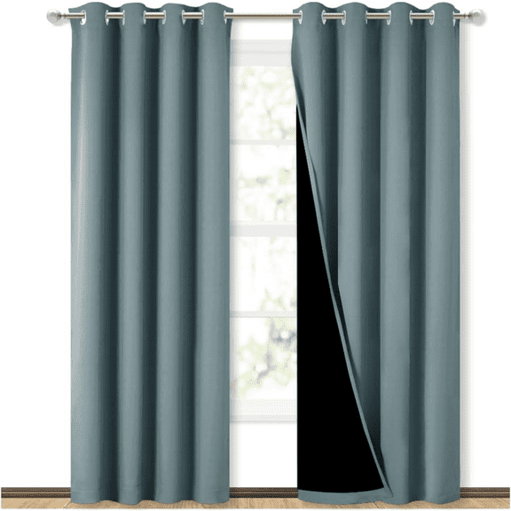 Blackout Curtains 84 inches Long, Pair of Energy Smart & Noise Blocking Out Drapes for Baby Room Window, Thermal Insulated Guest Room Lined Window Dressing(Greyish Blue, 52 inches Wide)
