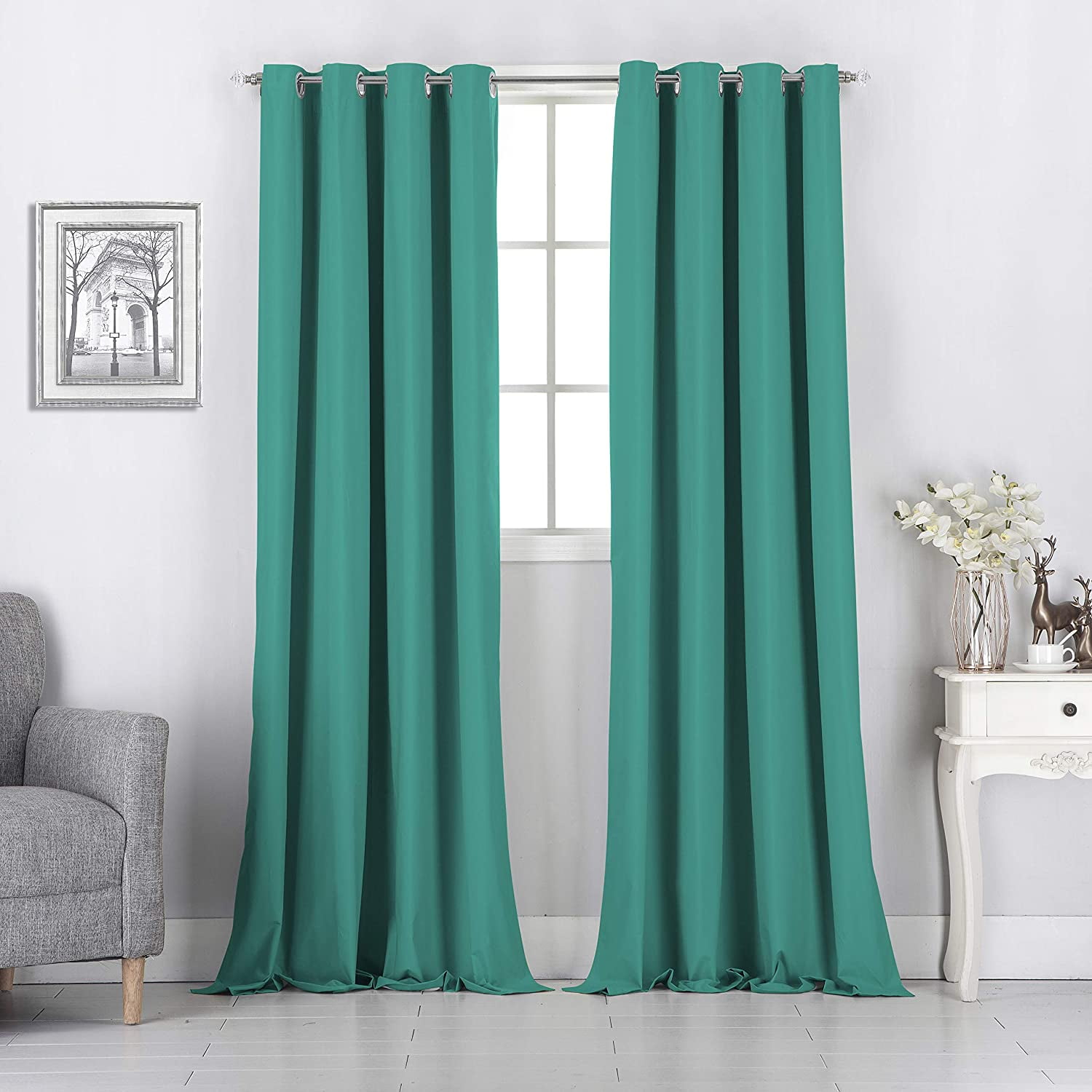 Ultimate Farmhouse Teal Solid Print Contemporary Grommet Blackout 52 x 84 2 Panels