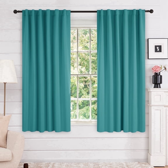 Deconovo Room Darkening Window Drapes for Bedroom, Noise Reducing, Back Tab and Rod Pocket, 52"x54", 2 Panels, Turquoise