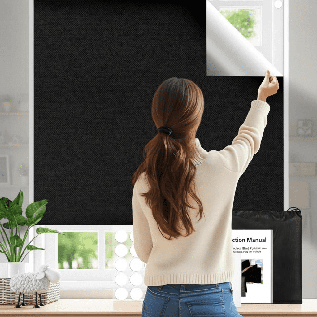 Blackout Curtains for Bedroom, 118 x 57 Inch Portable Window Blinds, No Drill DIY Blackout Shades with Adhesive Stickers for Nursery, Travel, and Home Use