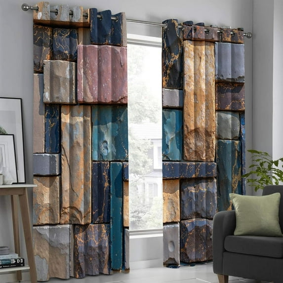 Blackout Curtains For Bedroom 3D Ink Splatter Stone Wall Printed Drapes ...