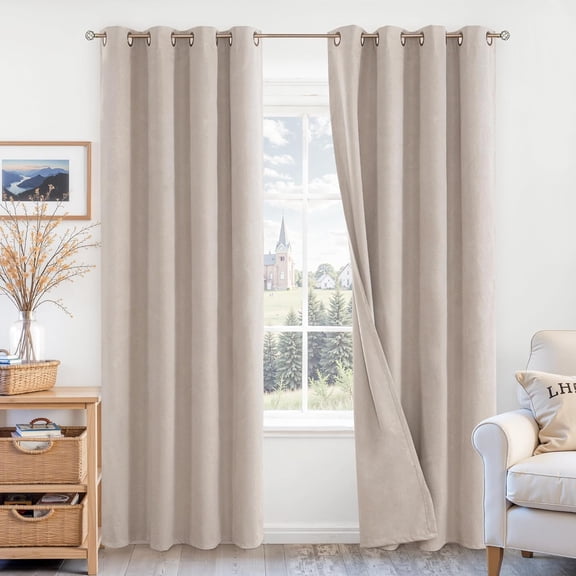 Blackout Curtains for Bedroom 52x84 Inch 2 Panels, Tan Linen Textured Thermal Insulated Light Blocking Grommet Window Drapes for Living Room/Farmhouse