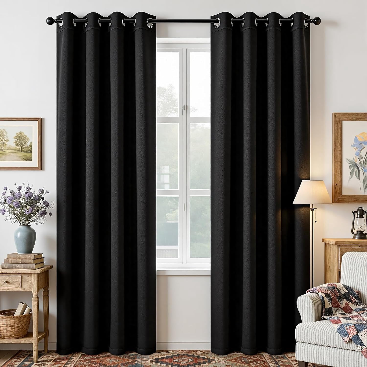 Blackout Curtains for Bedroom 84 Inch - Black Out with Grommets Thermal Insulated Room Darkening Light Blocking, Noise Reducing & Wrinkle-Free Drapes Living Windows, 2 Panels