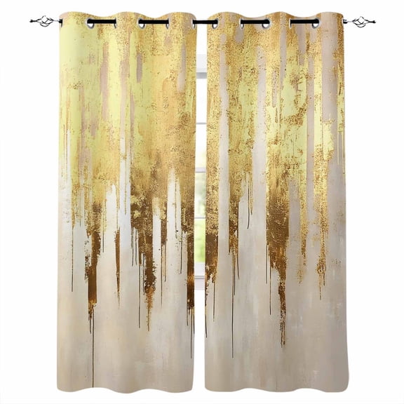 Blackout Curtains for Bedroom, Abstract Gold Room Darkening Window Drapes for Living Room, Modern Brush Luxury Strokes Artwork Thermal Insulated Grommet Curtains, 42x63 inch, 2 Panels