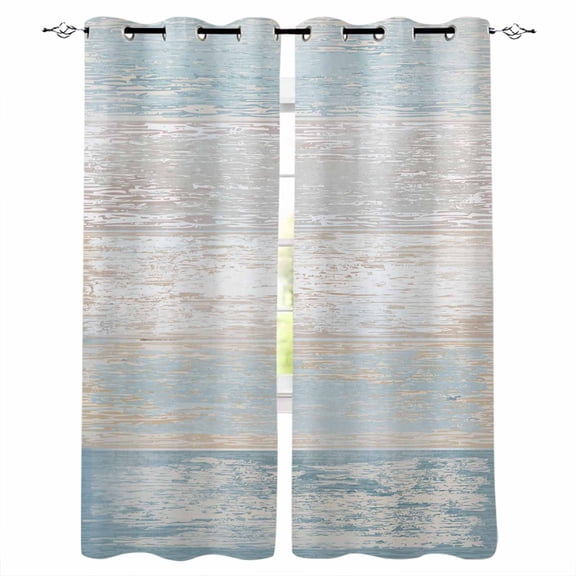 Blackout Curtains for Bedroom, Blue Beige Farmhouse Room Darkening Window Drapes for Living Room, Vintage Wooden Striped Thermal Insulated Grommet Curtains, 52x54 inch, 2 Panels