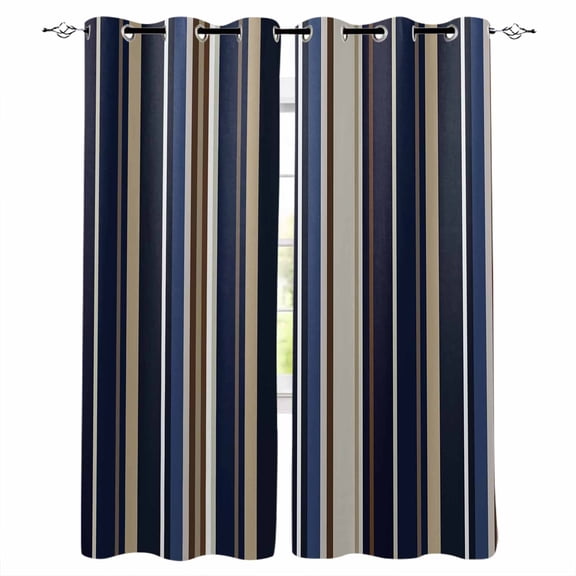 Blackout Curtains for Bedroom, Blue and Brown Geometric Stripe Pattern Room Darkening Window Drapes for Living Room, Thermal Insulated Grommet Curtains, 42x45 inch, 2 Panels