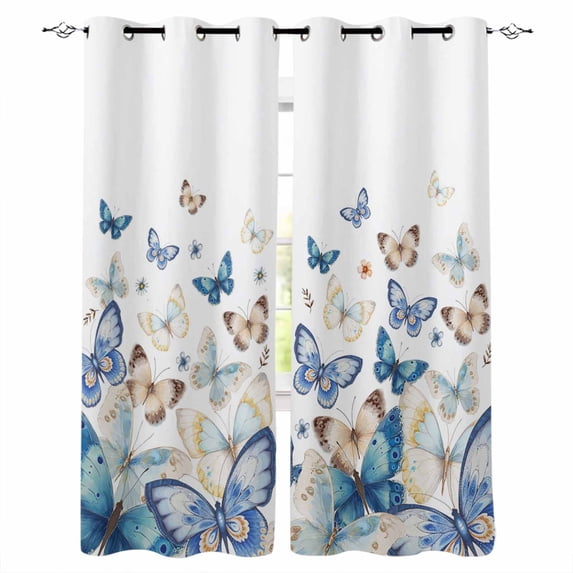 Blackout Curtains for Bedroom, Blue Butterfly Farmhouse Room Darkening Window Drapes for Living Room, Spring Pastoral Butterflies Thermal Insulated Grommet Curtains, 52x54 inch, 2 Panels