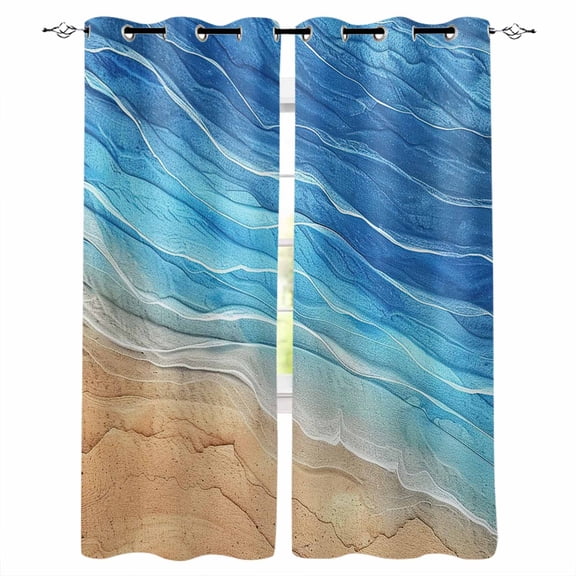 Blackout Curtains for Bedroom, Blue Ombre Coastal Room Darkening Window Drapes for Living Room, Summer Nautical Beach Ocean Seaside Thermal Insulated Grommet Curtains, 42x63 inch, 2 Panels