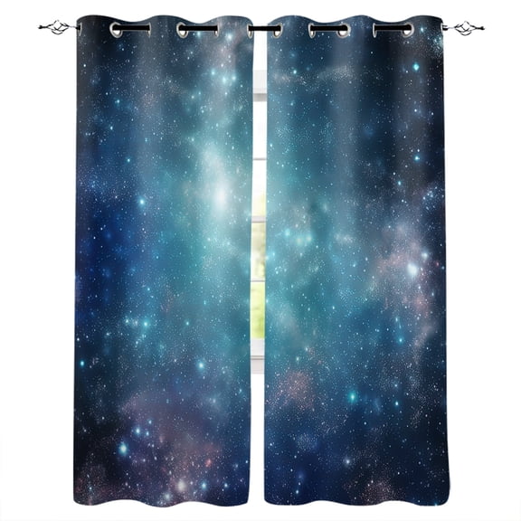 Blackout Curtains for Bedroom, Blue Ombre Sky Room Darkening Window Drapes for Living Room, Vibrant Starry Sky Thermal Insulated Grommet Curtains, 52x90 inch, 2 Panels