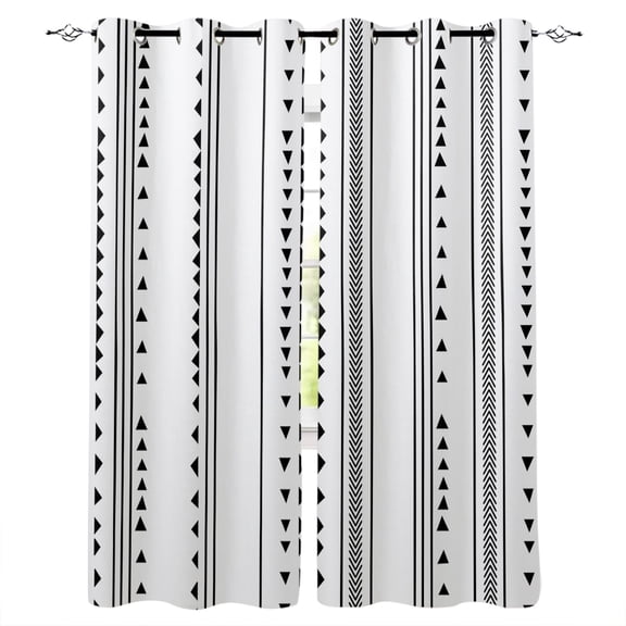 Blackout Curtains for Bedroom, Boho Black Stripes Room Darkening Window Drapes for Living Room, Triangle Arrow Geometric Abstract Art Thermal Insulated Grommet Curtains, 42x45 inch, 2 Panels