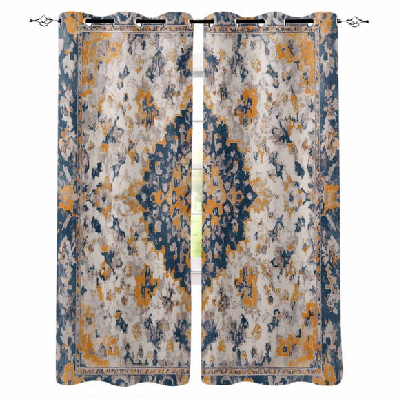 Blackout Curtains for Bedroom, Boho Chic Ethnic Room Darkening Window Drapes for Living Room, Orange Blue Vintage Tribes Thermal Insulated Grommet Curtains, 42x45 inch, 2 Panels