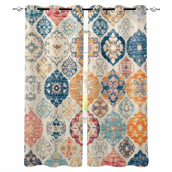 Blackout Curtains for Bedroom, Boho Morocco Room Darkening Window Drapes for Living Room, Retro Farmhouse Ethnic Neutral Aesthetic Thermal Insulated Grommet Curtains, 52x72 inch, 2 Panels
