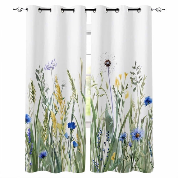 Blackout Curtains for Bedroom, Botanical Flower Room Darkening Window Drapes for Living Room, Watercolor Colorful Floral Herbs Plants Thermal Insulated Grommet Curtains, 27.5x39 inch, 2 Panels