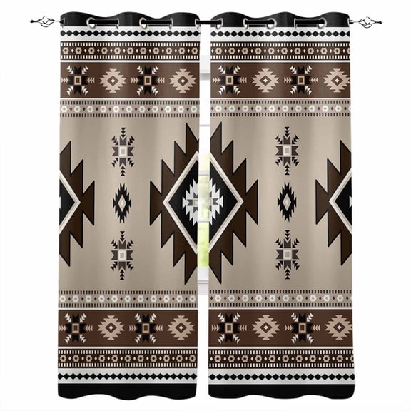 Blackout Curtains for Bedroom, Brown Aztec Room Darkening Window Drapes for Living Room, Boho Southwest Ethnic Neutral Motifs Thermal Insulated Grommet Curtains, 52x96 inch, 2 Panels