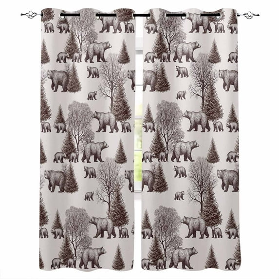 Blackout Curtains for Bedroom, Brown Bear Room Darkening Window Drapes for Living Room, Hunting Bear Forest Wildlife Animals Vintage Thermal Insulated Grommet Curtains, 52x96 inch, 2 Panels