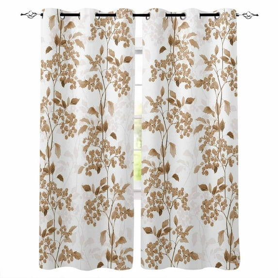 Blackout Curtains for Bedroom, Brown Fruit Room Darkening Window Drapes for Living Room, Vintage Plant Nature Botanical Flower Thermal Insulated Grommet Curtains, 52x90 inch, 2 Panels