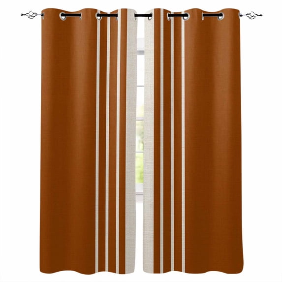 Blackout Curtains for Bedroom, Burnt Orange Beige Striped Room Darkening Window Drapes for Living Room, Modern Farmhouse Retro Lines Thermal Insulated Grommet Curtains, 42x63 inch, 2 Panels