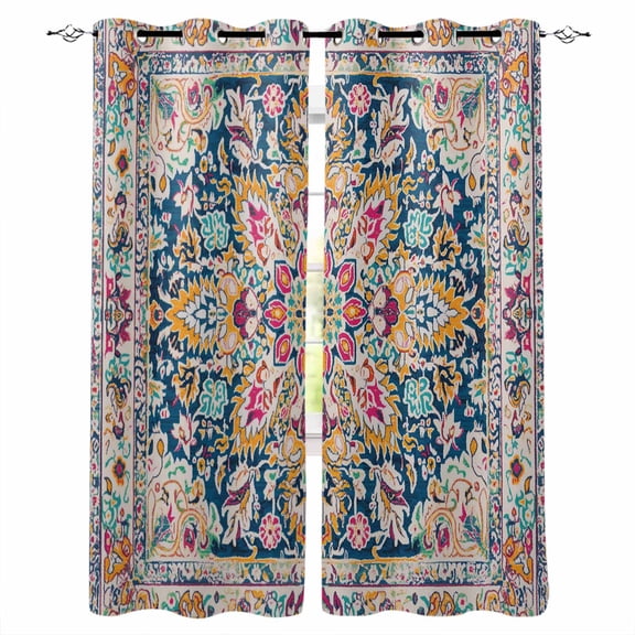 Blackout Curtains for Bedroom, Colorful Boho Room Darkening Window Drapes for Living Room, Ethnic Vintage Mexican Flowers Southwestern Thermal Insulated Grommet Curtains, 27.5x39 inch, 2 Panels