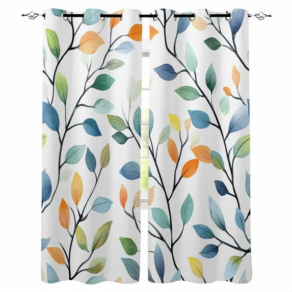 Blackout Curtains for Bedroom, Colorful Leaf Room Darkening Window Drapes for Living Room, Summer Botanical Pastoral Spring Thermal Insulated Grommet Curtains, 52x90 inch, 2 Panels