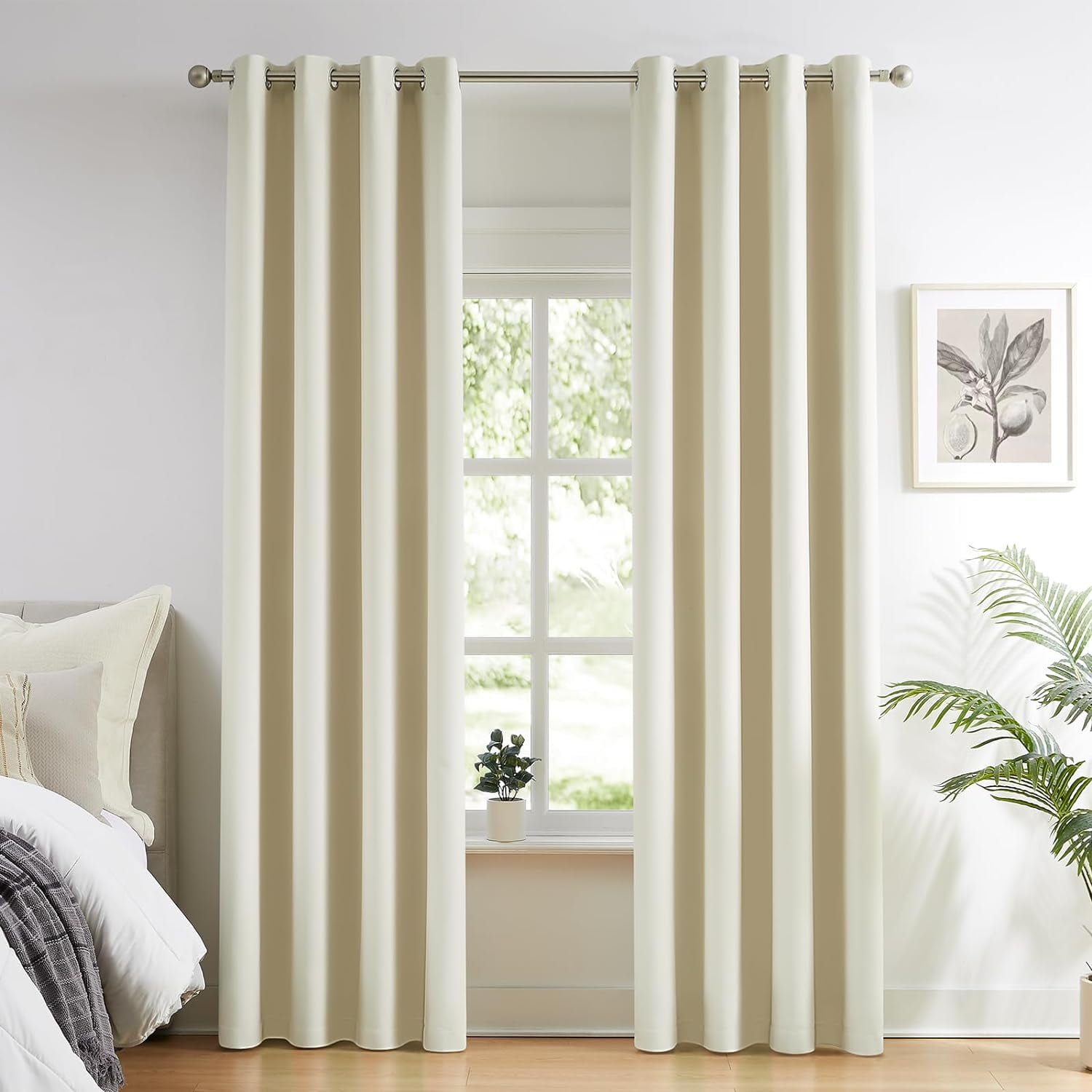 Blackout Curtains for Bedroom Cotton Cream Curtains 96 inch Length 2 Panels Set Grommet Window Curtains for Living Room Thermal Insulated Privacy Blackout Drapes (Beige, 52 x 96 Inch)