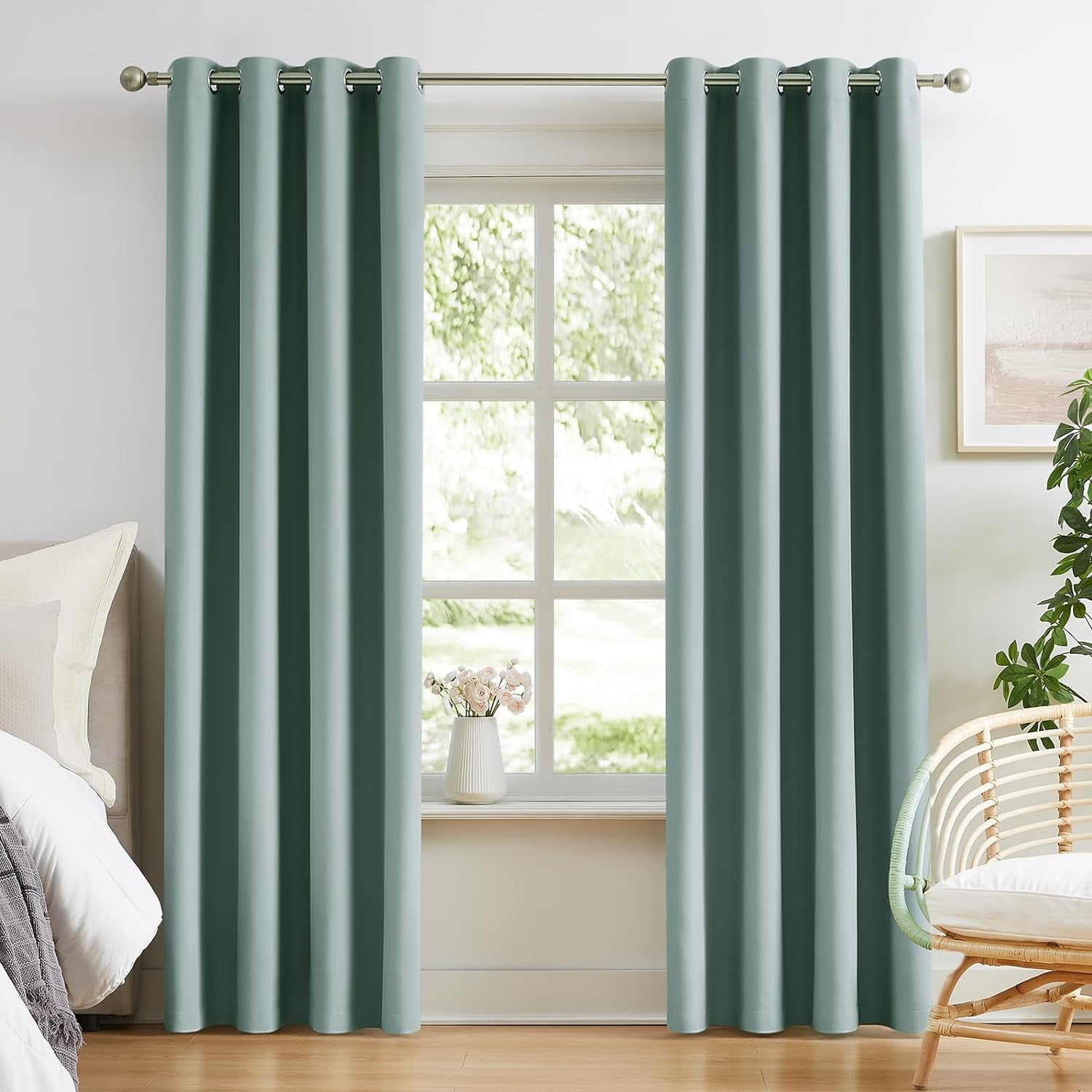 Blackout Curtains for Bedroom Cotton Textured Curtains 2 Panels Set Grommet Window Curtains for Living Room Thermal Insulated Privacy 100% Blackout Drapes
