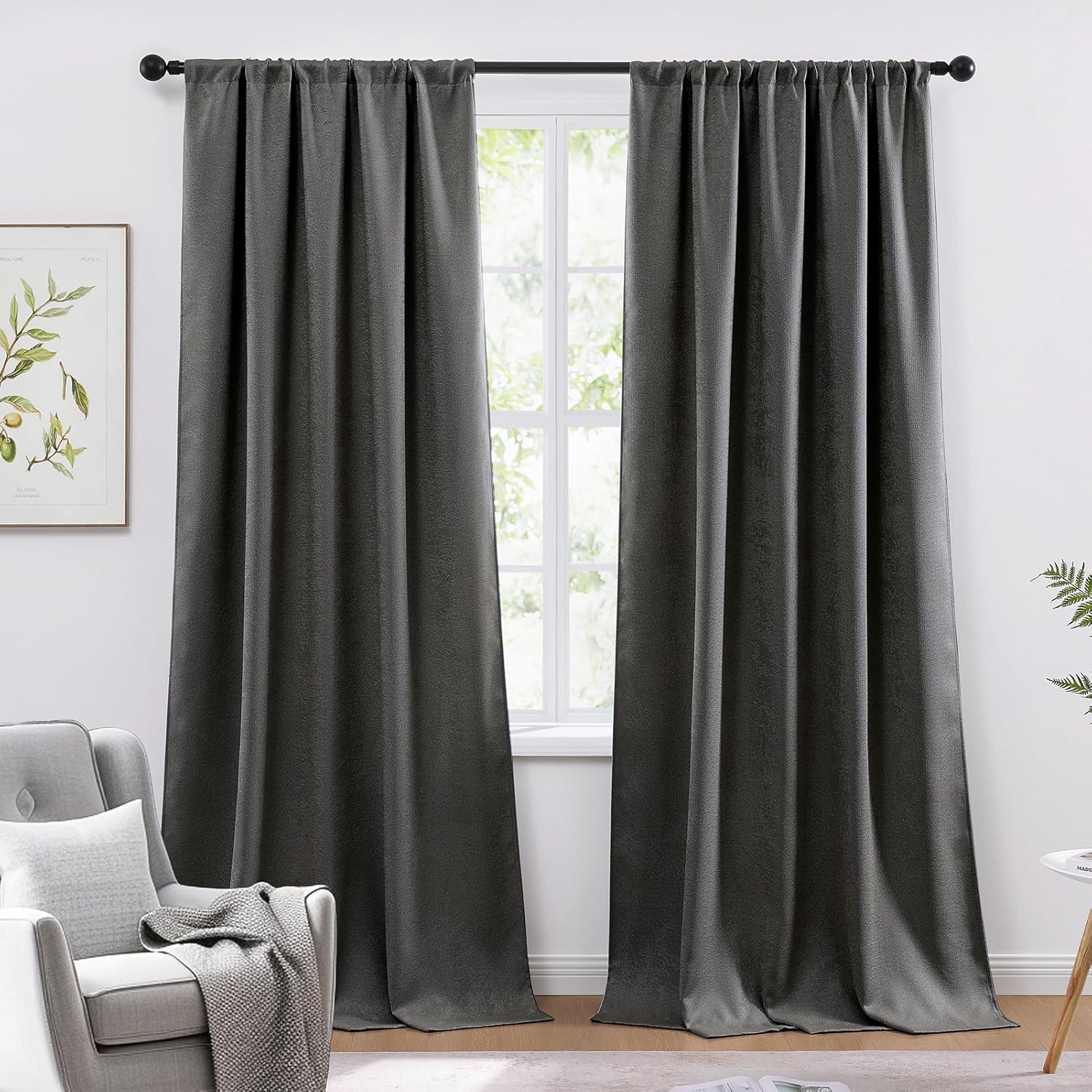 Blackout Curtains for Bedroom, Dark Grey Blackout Curtains 95 Inch Long