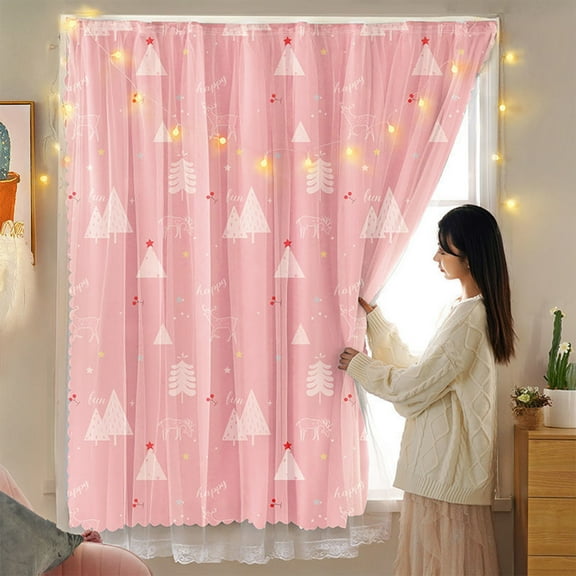 Blackout Curtains for Bedroom, Curtains for Girls Bedroom Decor, Quick-Install Self-Adhesive No Drilling Needed Bedroom Curtains, Christmas Room Decor for Teen Girls - 47" X 59"