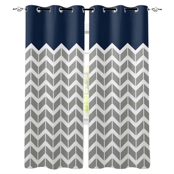 Blackout Curtains for Bedroom, Gray Geometric Black Room Darkening Window Drapes for Living Room, Modern Abstract Art Striped Thermal Insulated Grommet Curtains, 42x84 inch, 2 Panels