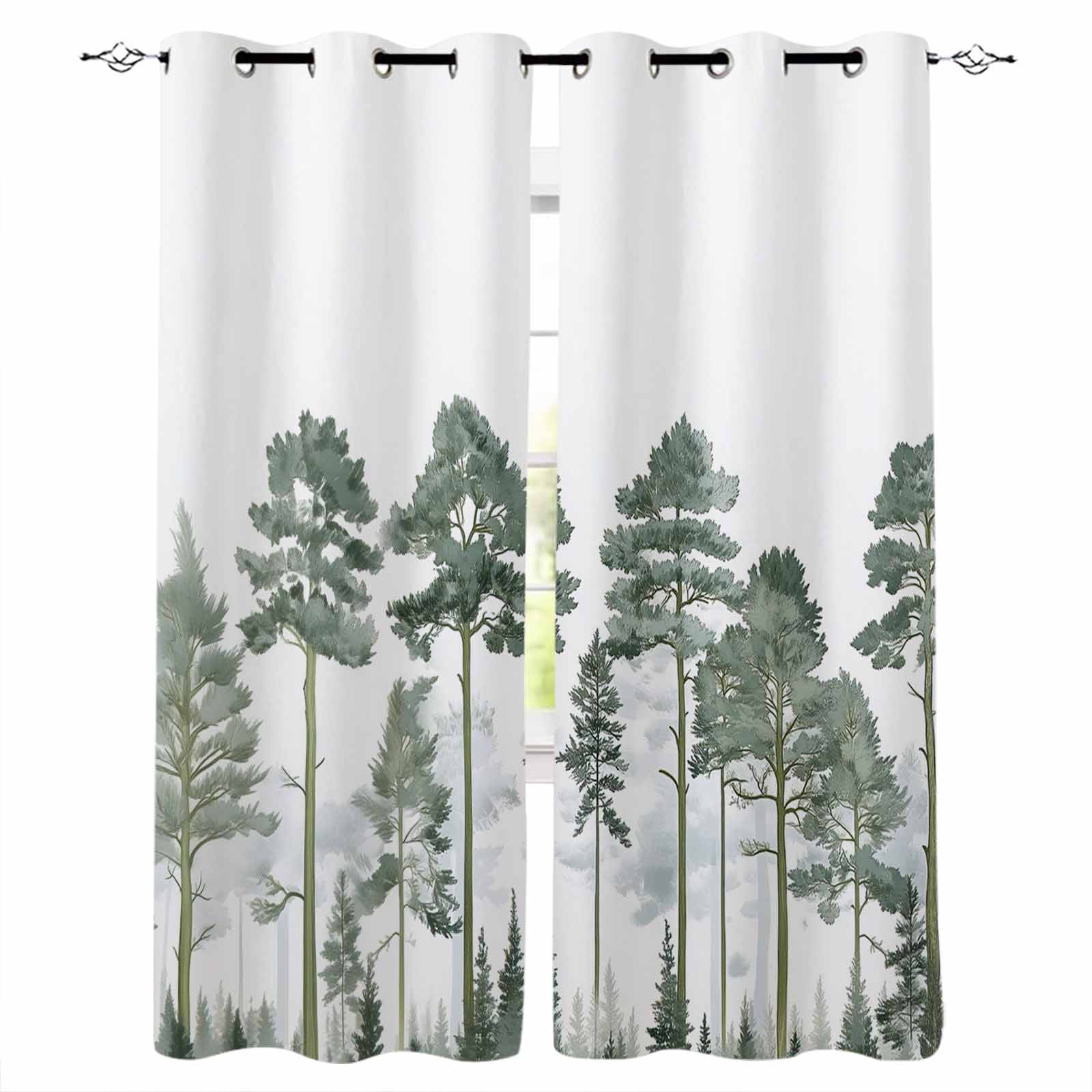 Blackout Curtains for Bedroom, Green Botanical Room Darkening Window ...