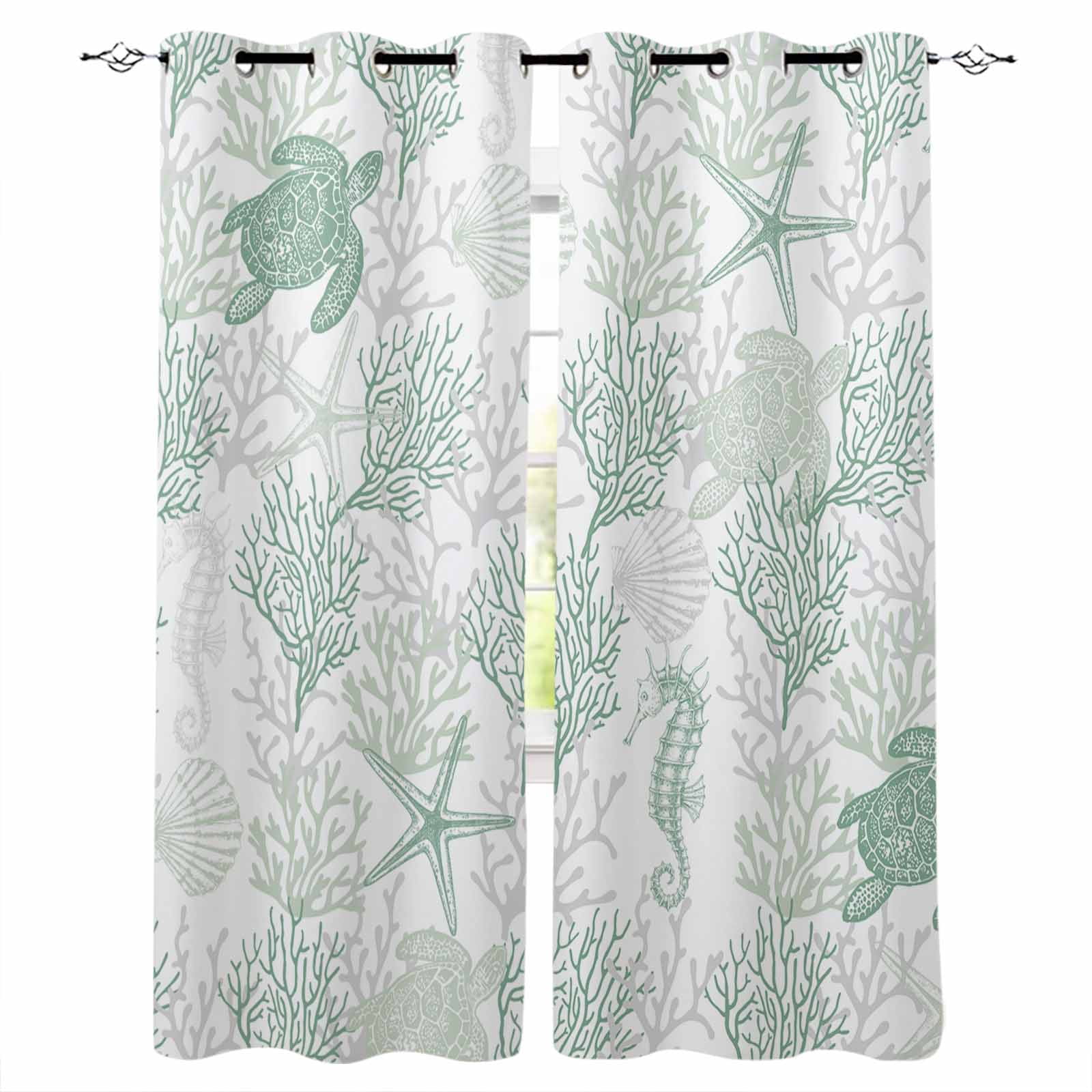 Blackout Curtains for Bedroom, Green Coastal Room Darkening Window ...
