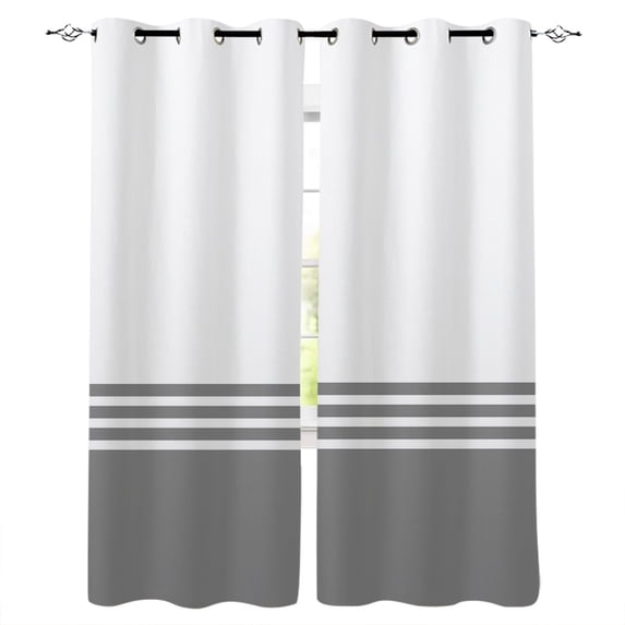 Blackout Curtains for Bedroom, Grey White Striped Room Darkening Window Drapes for Living Room, Modern Abstract Art Aesthetics Thermal Insulated Grommet Curtains, 27.5x39 inch, 2 Panels