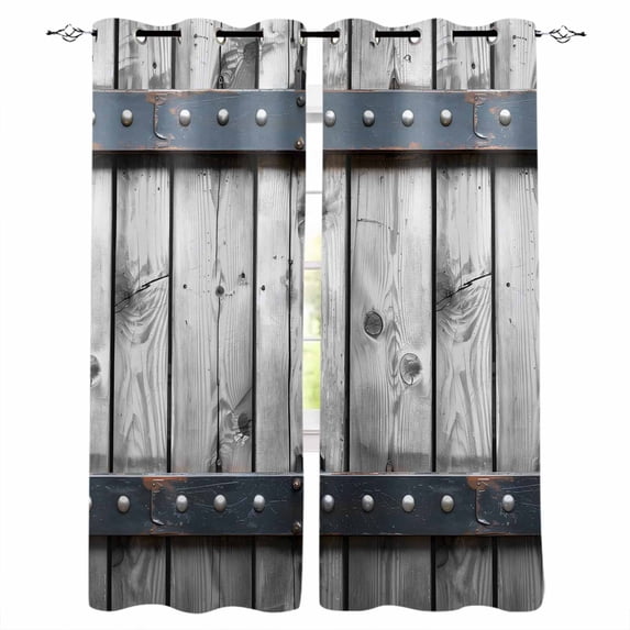 Blackout Curtains for Bedroom, Grey Wood Grain Room Darkening Window Drapes for Living Room, Country Vintage Barn Door Rustic Lodge Thermal Insulated Grommet Curtains, 52x96 inch, 2 Panels