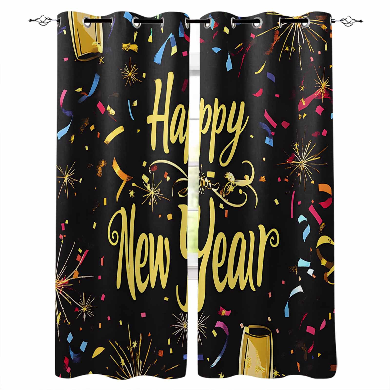Hapy Rommet Blackout Curtains for Bedroom, Happy New Year Room Darkening Window ...