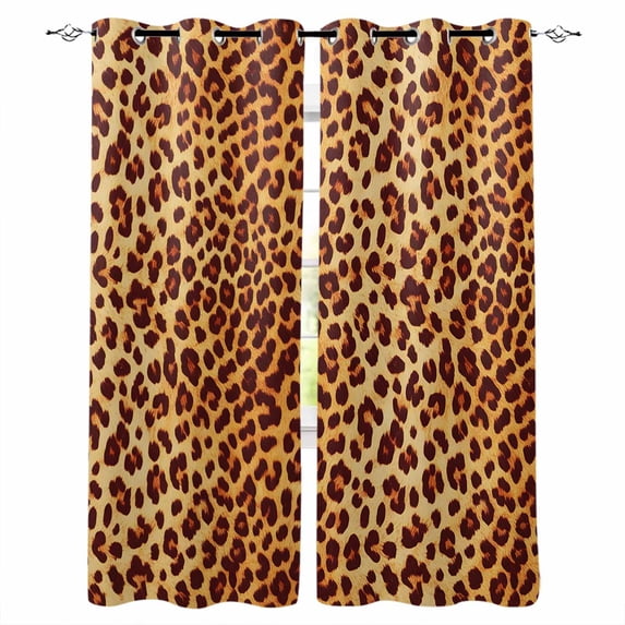 Blackout Curtains for Bedroom, Leopard Texture Print Room Darkening Window Drapes for Living Room, Orange Yellow Retro Farmhouse Thermal Insulated Grommet Curtains, 52x45 inch, 2 Panels