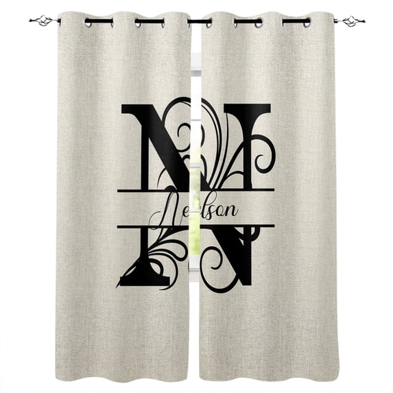 Blackout Curtains for Bedroom, Letter N Thermal Insulated Black Out ...