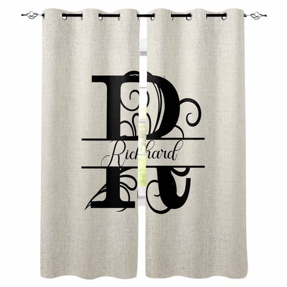 Blackout Curtains for Bedroom, Letter R Room Darkening Window Drapes for Living Room, Monogram Words Thermal Insulated Grommet Curtains, 52x96 inch, 2 Panels