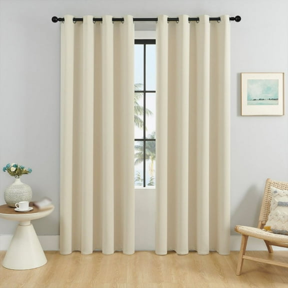 Blackout Curtains for Bedroom Long Thermal Insulated Winter Grommet Heavy Blocking Darkening Window Drapes Black Out Curtain for Living Room Sliding Door beige 140cm*220cm