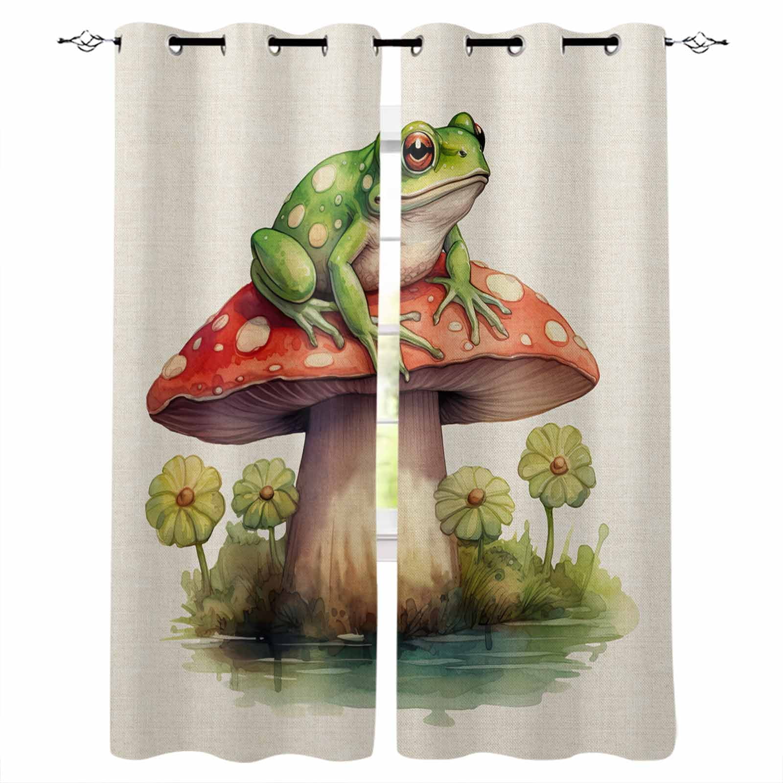 Blackout Curtains for Bedroom, Mushroom Frogs Room Darkening Window ...
