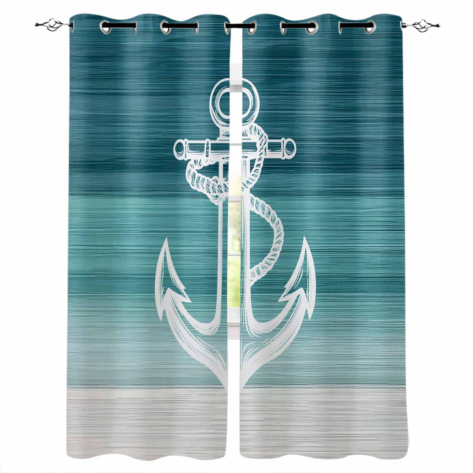Blackout Curtains for Bedroom, Nautical Anchor Teal Green Room ...