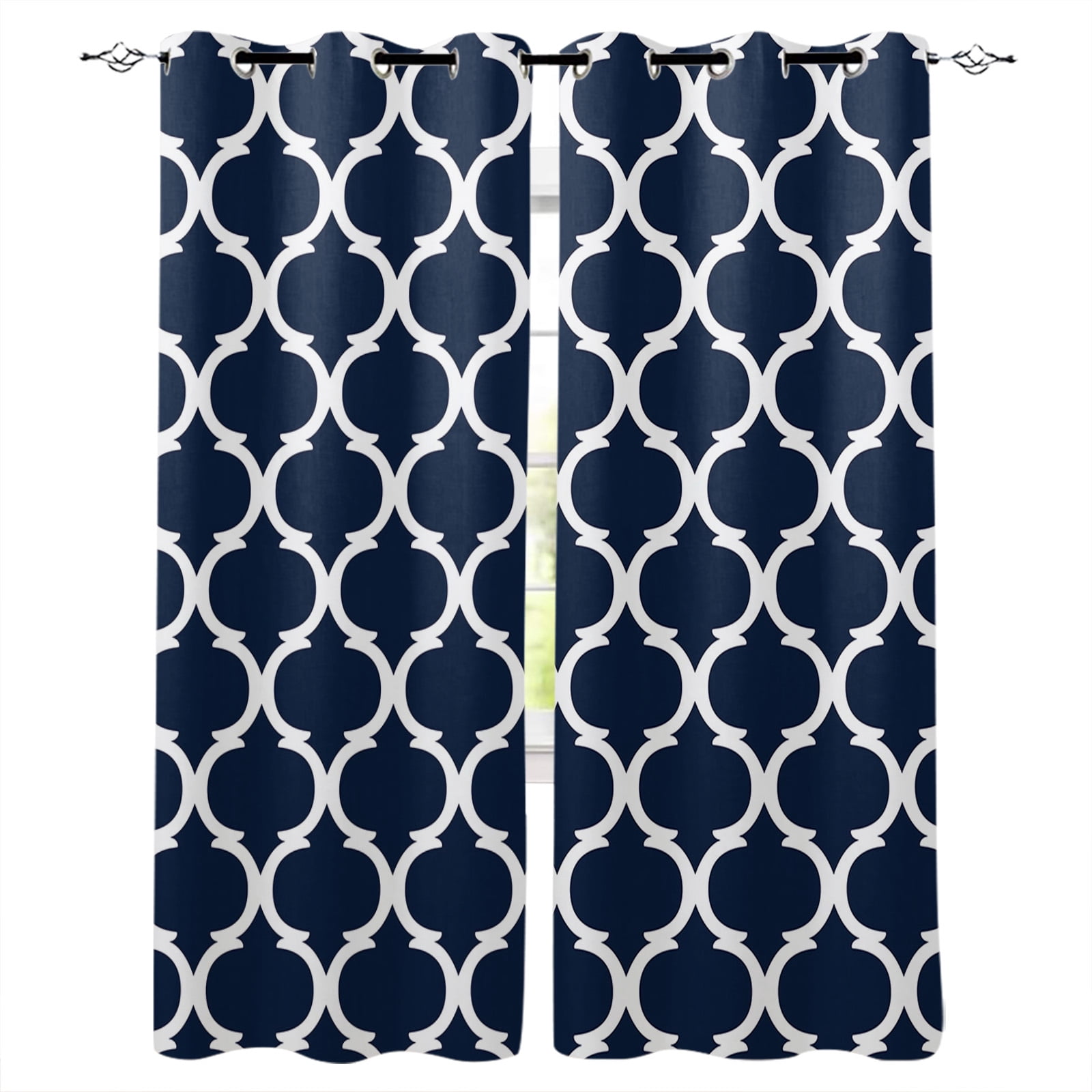 Blackout Curtains for Bedroom, Navy Blue Morocco Pattern Room Darkening ...