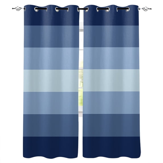 Blackout Curtains for Bedroom, Navy Blue Ombre Room Darkening Window Drapes for Living Room, Gradient Navy Blue Woods Farmhouse Thermal Insulated Grommet Curtains, 42x45 inch, 2 Panels