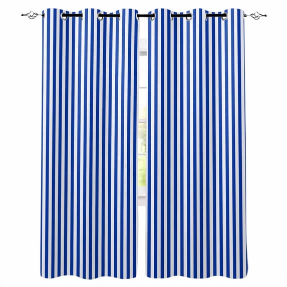Blackout Curtains for Bedroom, Navy Blue Stripe Room Darkening Window Drapes for Living Room, Modern White Vertical Striped Geometric Thermal Insulated Grommet Curtains, 52x96 inch, 2 Panels