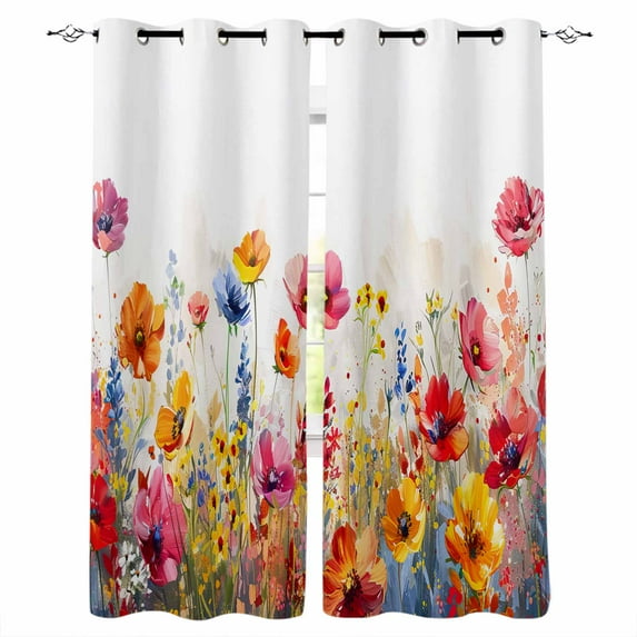 Blackout Curtains for Bedroom, Pastoral Botanical Room Darkening Window Drapes for Living Room, Watercolor Spring Summer Flowers Thermal Insulated Grommet Curtains, 52x45 inch, 2 Panels