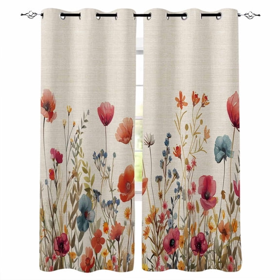 Blackout Curtains for Bedroom, Pink Orange Teal Spring Floral Room Darkening Window Drapes for Living Room, Watercolor Botanical Summer Flowers Thermal Insulated Curtains, 42x54 inch, 2 Panels