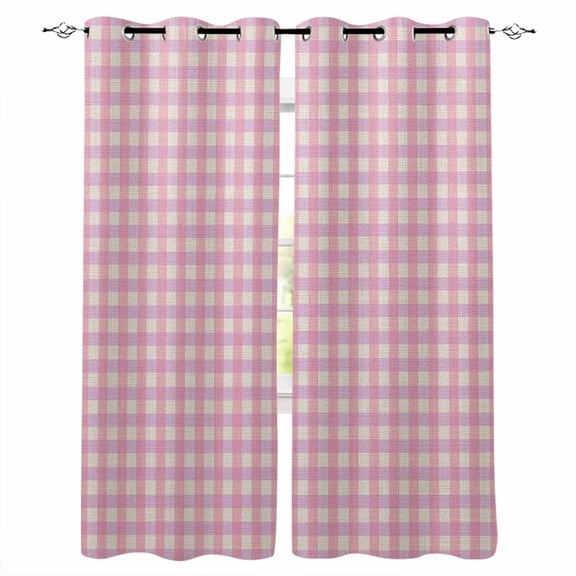 Blackout Curtains for Bedroom, Pink Room Darkening Window Drapes for Living Room, Grid Checkered Plaid Gingham Lattice Trellis Thermal Insulated Grommet Curtains, 27.5x39 inch, 2 Panels