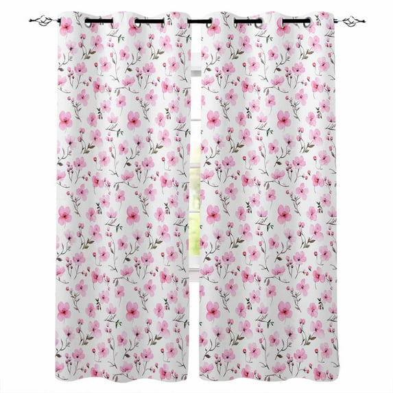 Blackout Curtains for Bedroom, Pink Spring Floral Room Darkening Window Drapes for Living Room, Summer Botanical Elegant Thermal Insulated Grommet Curtains, 42x54 inch, 2 Panels
