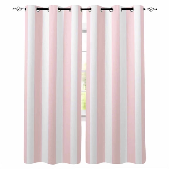 Blackout Curtains for Bedroom, Pink Striped Room Darkening Window Drapes for Living Room, Modern Farmhouse Pink White Stripes Thermal Insulated Grommet Curtains, 42x63 inch, 2 Panels