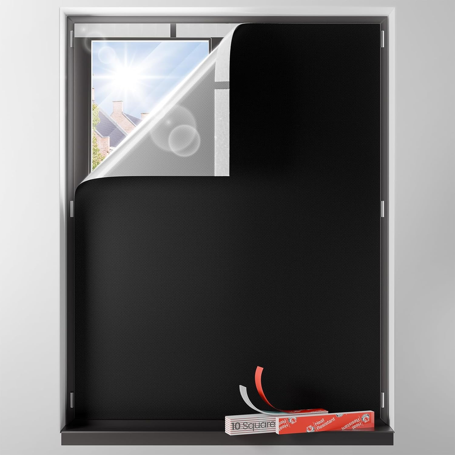 Blackout Curtains for Bedroom Portable 42"x60",No Drill Black Out Shades with Upgraded Hook&Loop Tapes,100% Blackout Window Cover,Thermal Insulated Blinds for Bedroom,Nursery(1 Panel,Black)