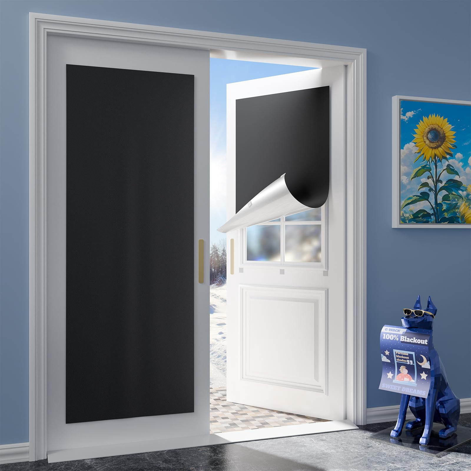 Blackout Curtains for Bedroom,Portable No-drill Blackout Blinds for Indoor Windows with Upgraded Hook&Loop,Thermal Insulated Shades Black out Window Cover for Nursery,Travel,RV(42" x 60",Black)