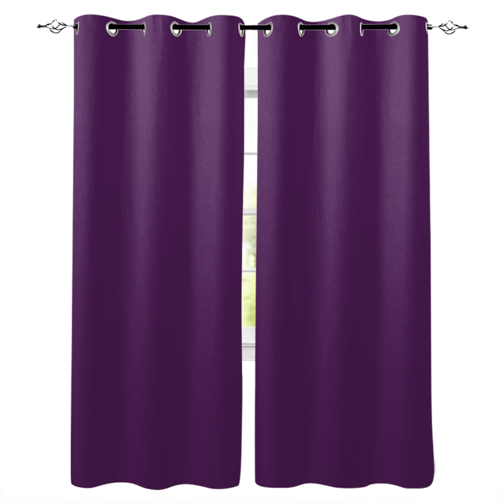 Blackout Curtains for Bedroom, Pure Dark Purple Room Darkening Window ...